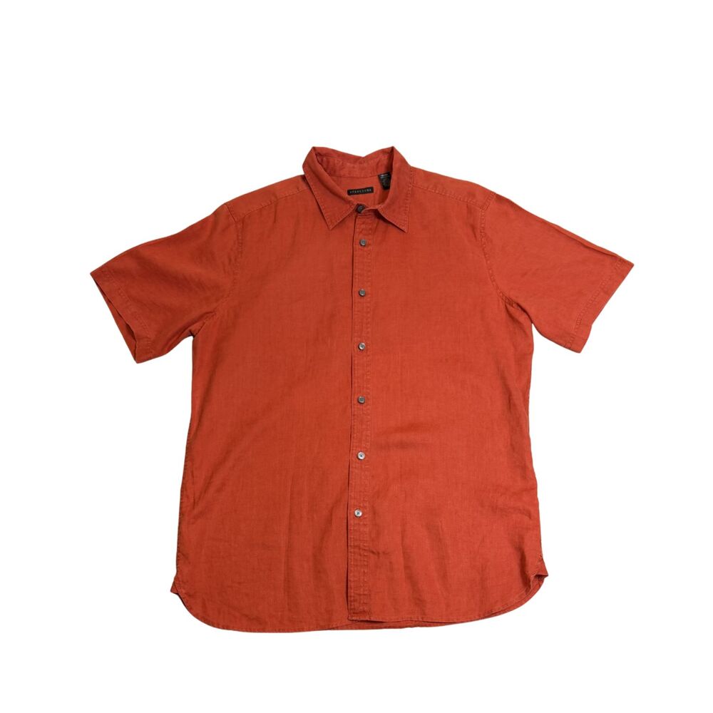 Structure Orange Men's 100% Linen Short Sleeve Button Down Size M Boxy